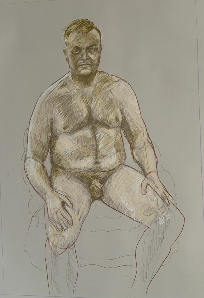 Seated Man 2023 Vellum, color pencil 23” x 34” - artwork by artist Jeffrey Berg in Washington DC